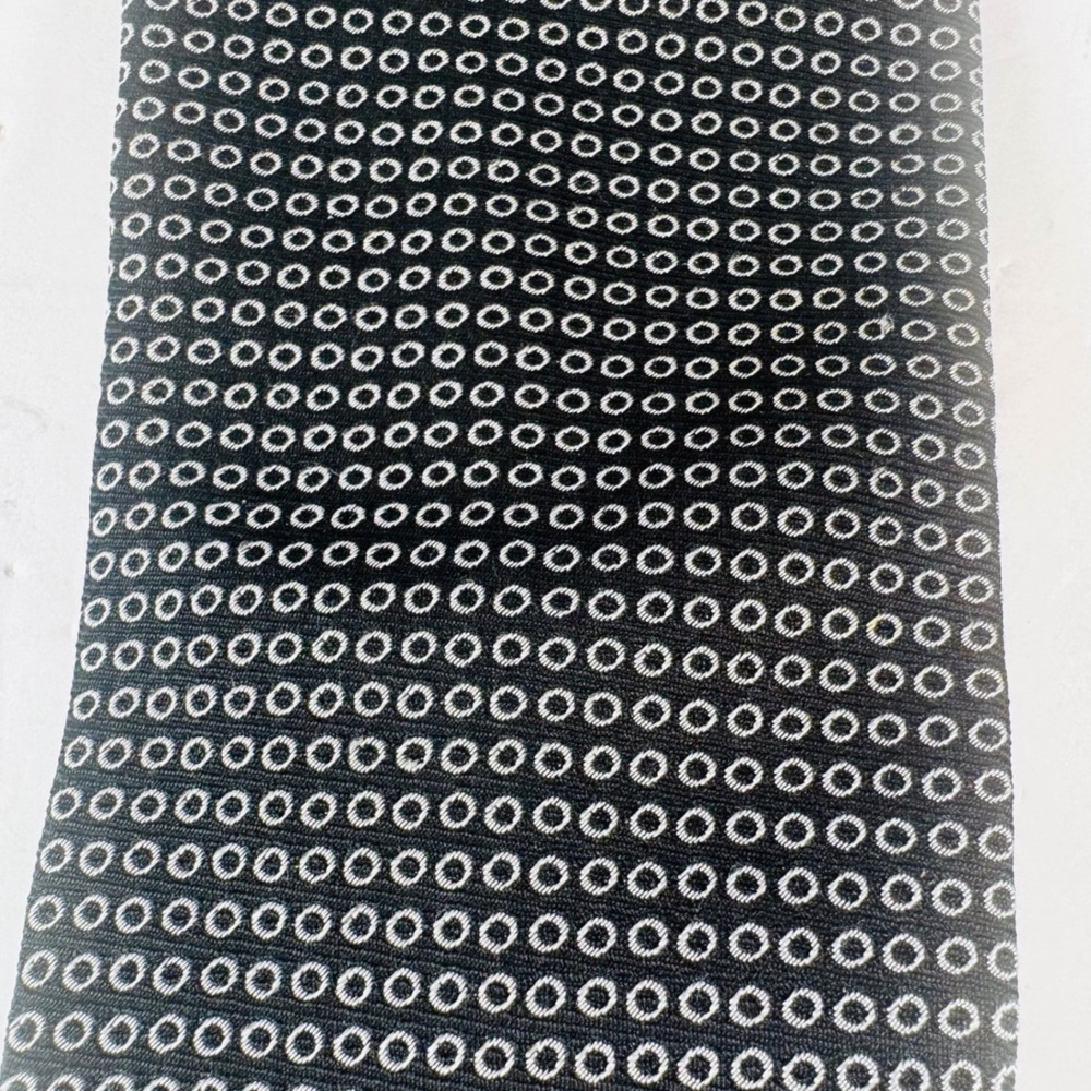 Lauren Ralph Lauren Mens Black White Geometric Circle Silk Tie Hand Finished USA